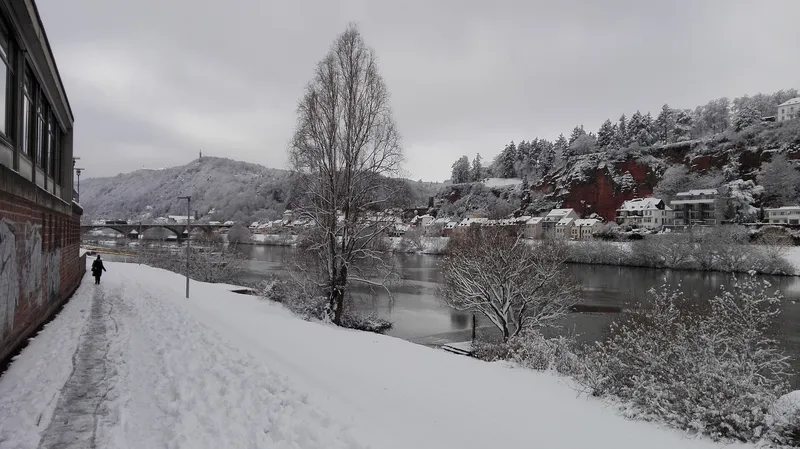 Moselufer in Trier-Nord mit Blick auf Mariensäule